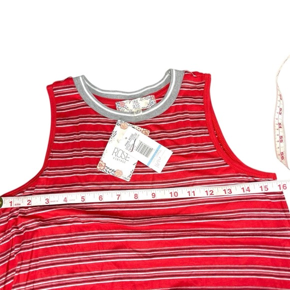 NEW Pink Rose Womens Small Red Gray Striped Tank Top Sleeveless Stretchy Top - Picture 2 of 6